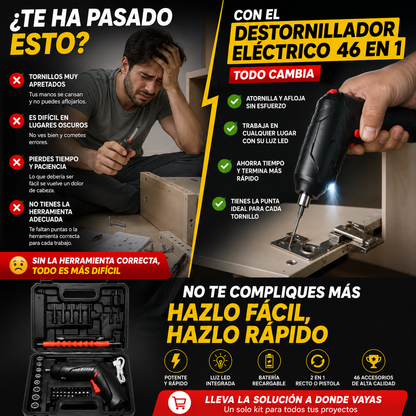 TorqueMax™ Kit Profesional de Atornillador Eléctrico Recargable 46 en 1