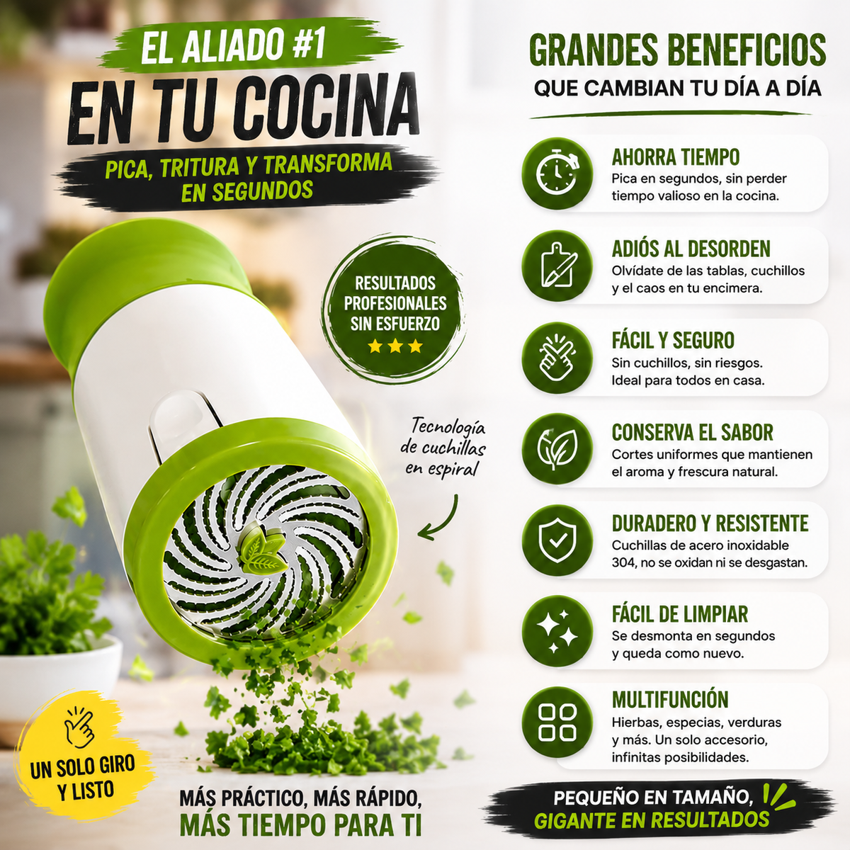 CortaMix™ Pica Hierbas, Verduras y Más con un Solo Giro