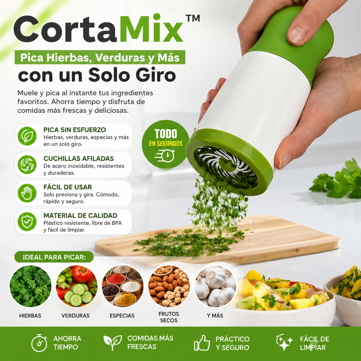 CortaMix™ Pica Hierbas, Verduras y Más con un Solo Giro