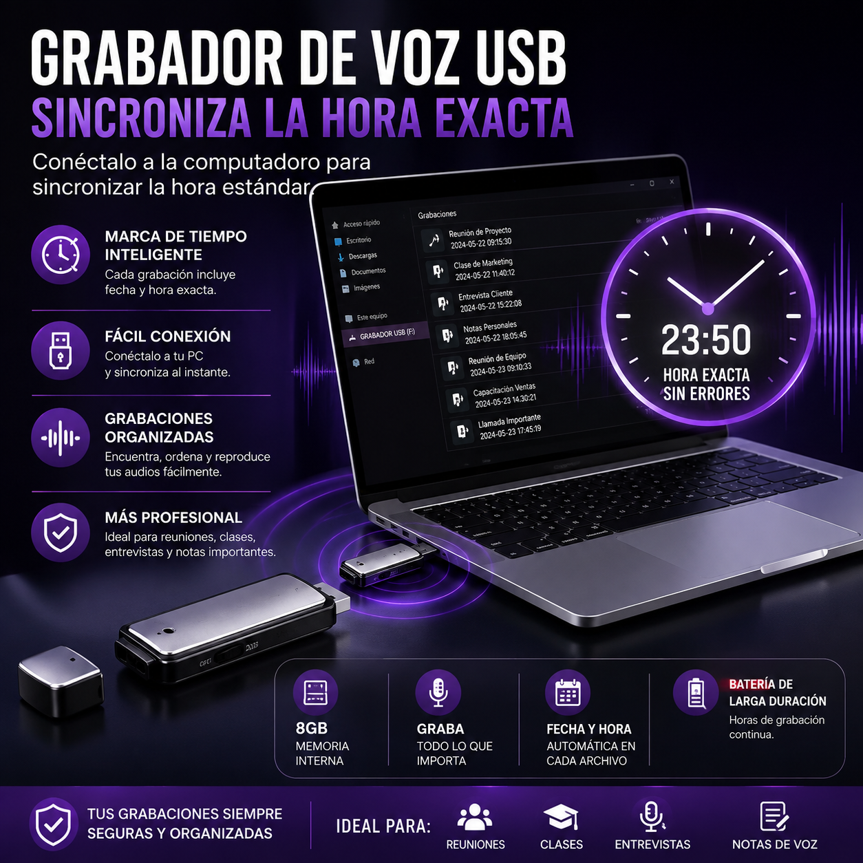 SilentRec™ Memoria USB con Grabación Discreta