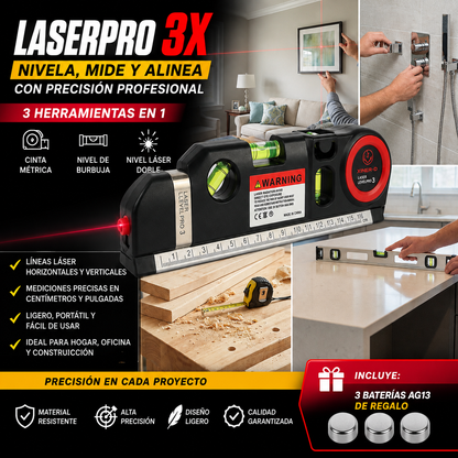 LaserPro 3X™ Mide, nivela y alinea con precisión profesional