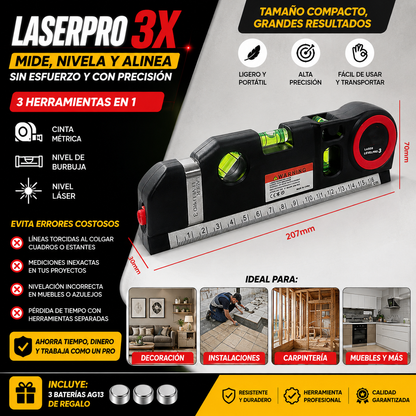 LaserPro 3X™ Mide, nivela y alinea con precisión profesional