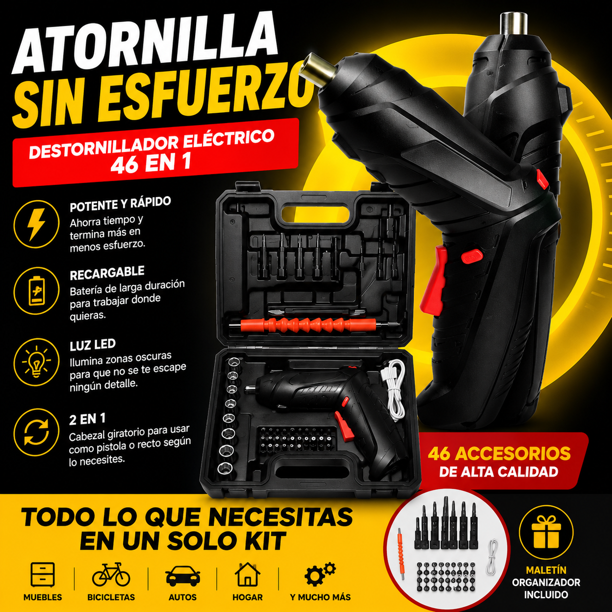 TorqueMax™ Kit Profesional de Atornillador Eléctrico Recargable 46 en 1