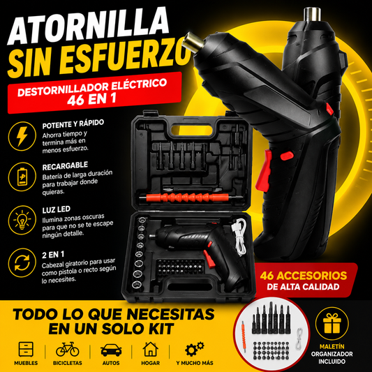 TorqueMax™ Kit Profesional de Atornillador Eléctrico Recargable 46 en 1